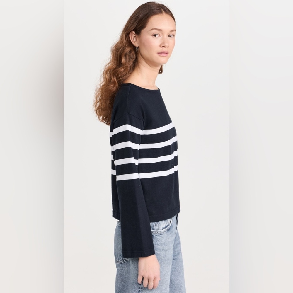 Faherty Women's Sport Jersey Boatneck Striped Long Sleeve Top - Navy and White - Picture 3 of 10